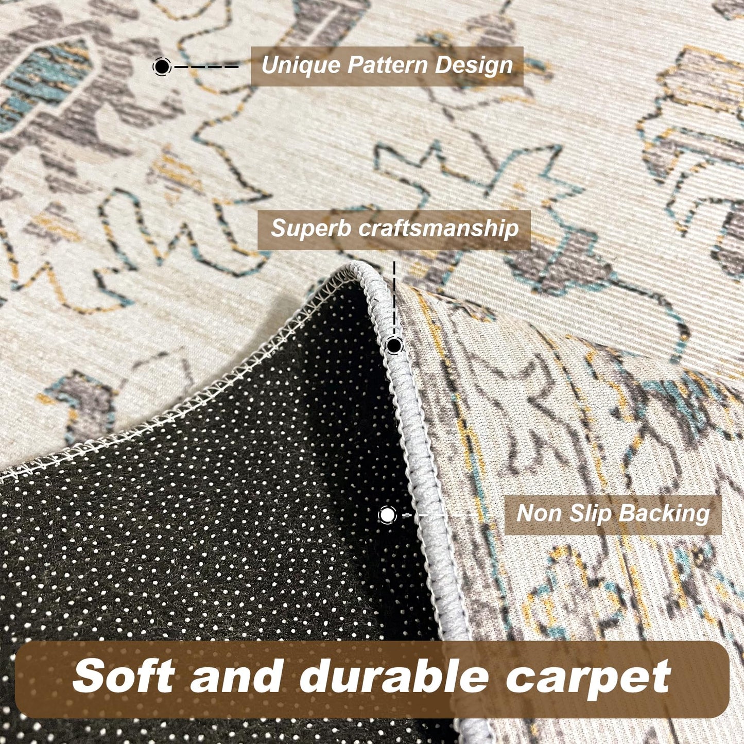 TFMODBFA Large Area Rug Vintage Carpet Washable Non-Slip Ivory 300 x 200 cm NEW