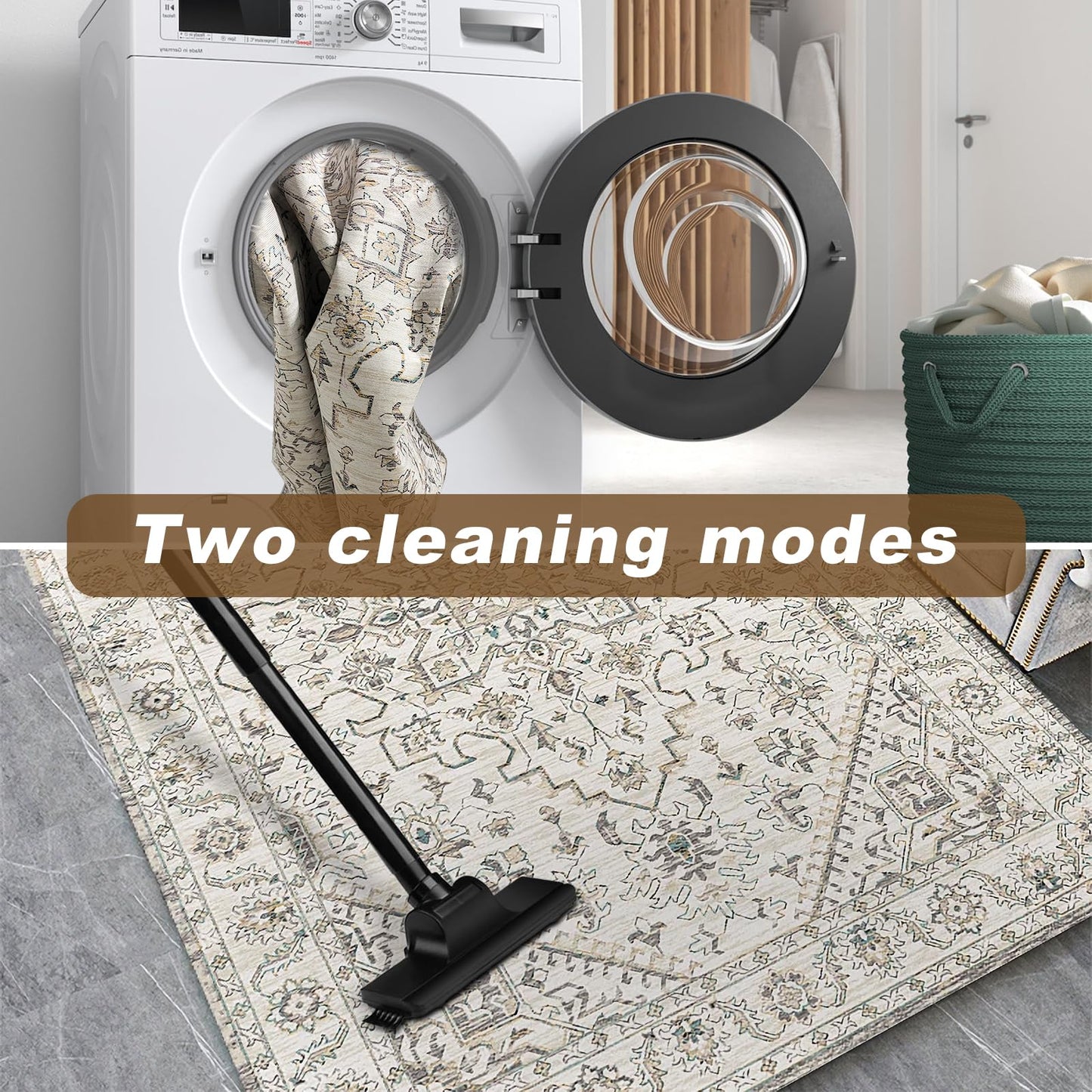 TFMODBFA Large Area Rug Vintage Carpet Washable Non-Slip Ivory 300 x 200 cm NEW