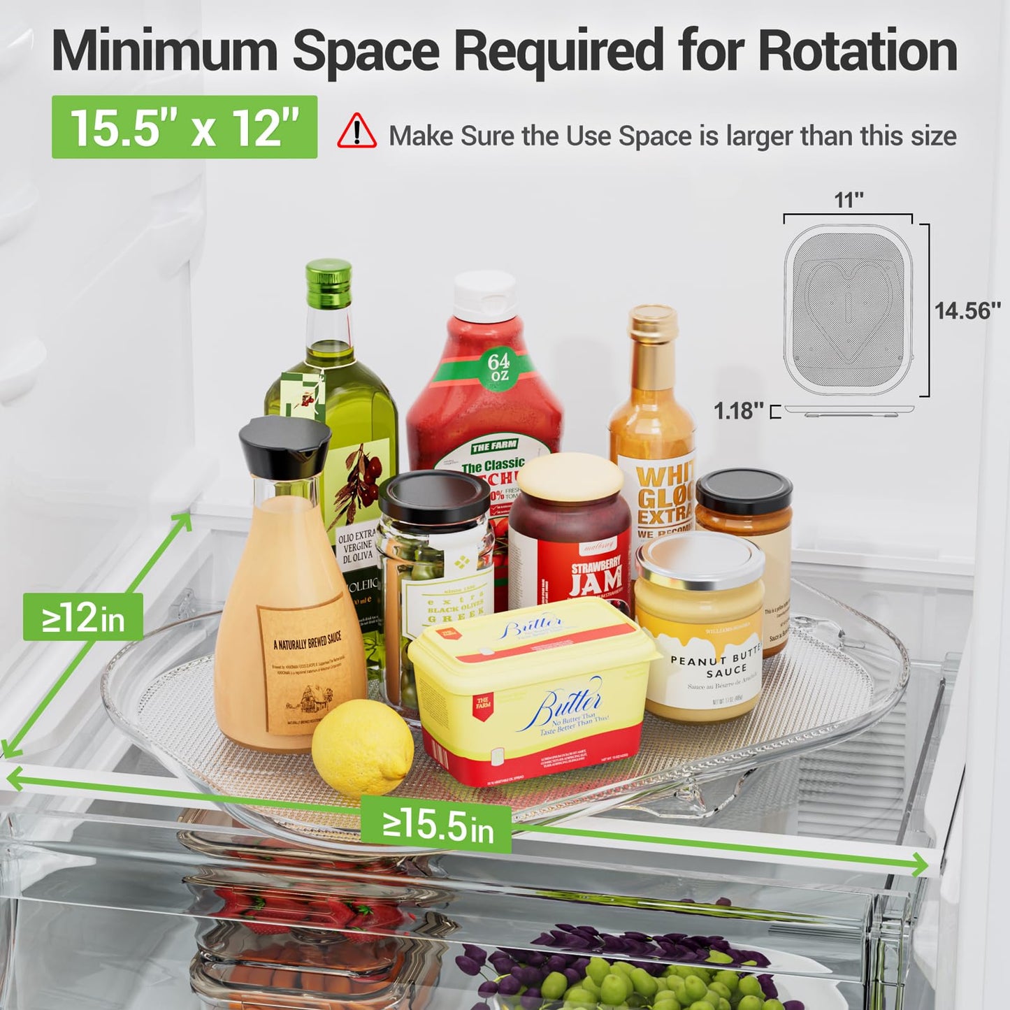 LAMU Lazy Susan Turntable Organizer for Refrigerator & Kitchen Storage, DEMO