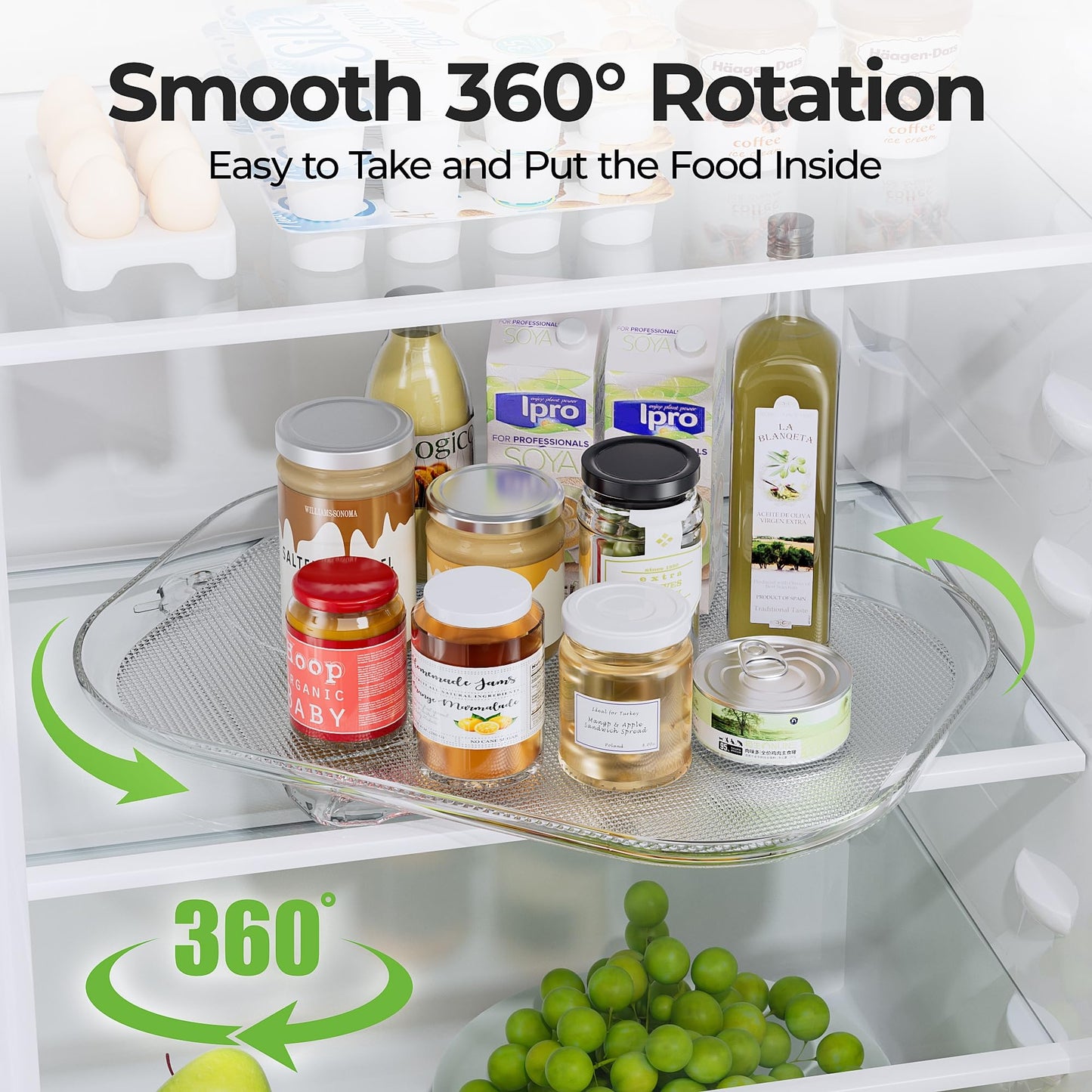 LAMU Lazy Susan Turntable Organizer for Refrigerator & Kitchen Storage, DEMO