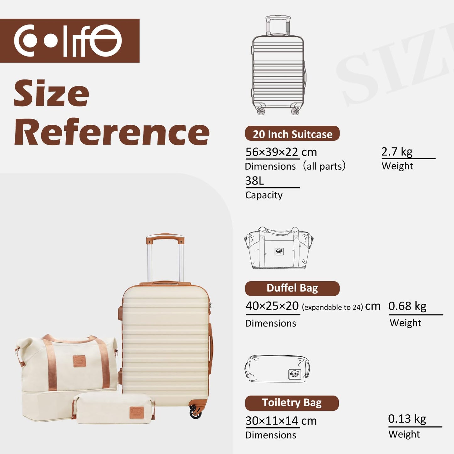 COOLIFE 24 Inch Luggage Set Hard Shell Travel Bag Carry On Cabin Suitcase DEMO