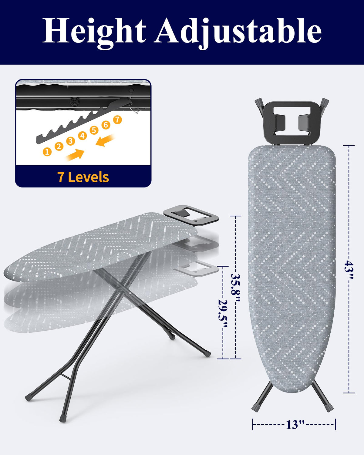 Kitsure Full Size Folding Ironing Board Adjustable Height Grey DEMO