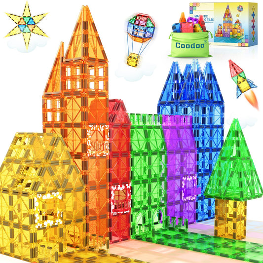 Coodoo Magnetic Building Tiles Plastic 60Pce STEM Blocks Sensory Kids Games NEW