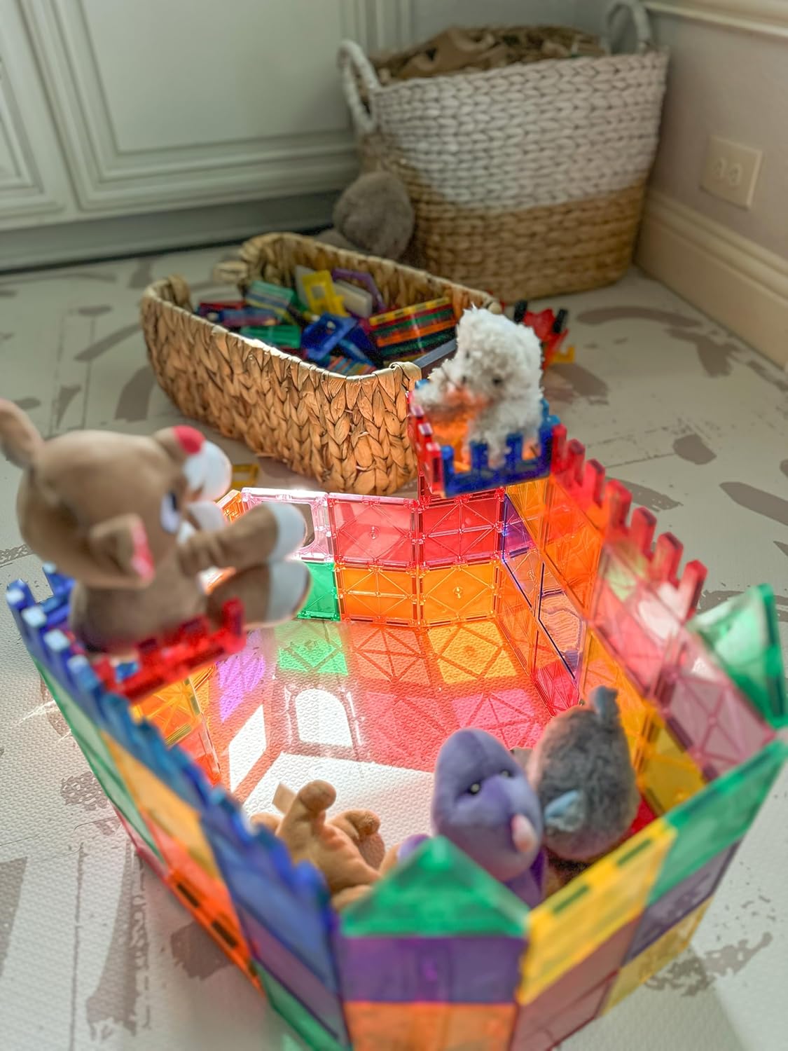 Coodoo Magnetic Building Tiles Plastic 60Pce STEM Blocks Sensory Kids Games NEW