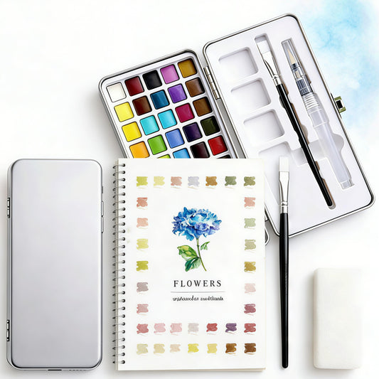 ALLFYL Watercolour Paints Workbook Floral Painting Kit 50 Solid Colours NEW