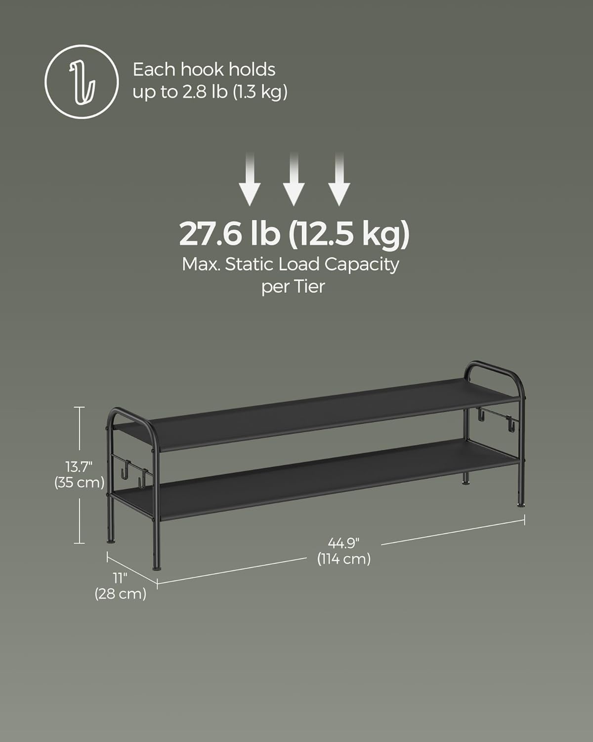 SONGMICS 2 Free Standing Shoe Racks Tier Fabric Shoe Organizer Dove Grey NEW