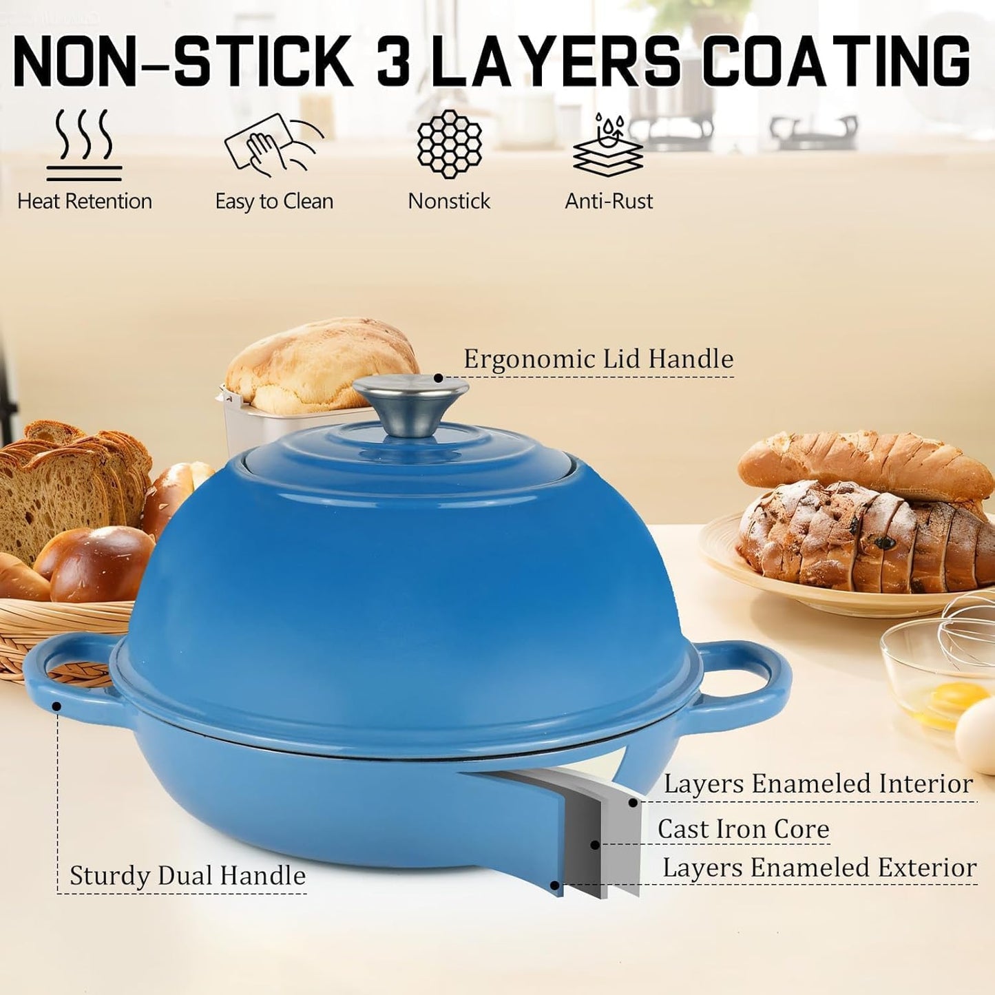 Quintin 6 Dutch Ovens Quart Enameled Cast Iron Dutch Oven Pot with Lid, NEW