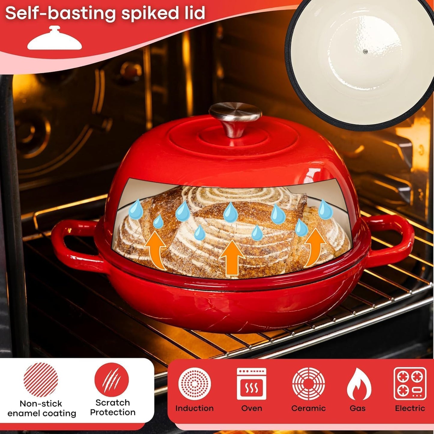 Quintin 6 Dutch Ovens Quart Enameled Cast Iron Dutch Oven Pot with Lid, NEW
