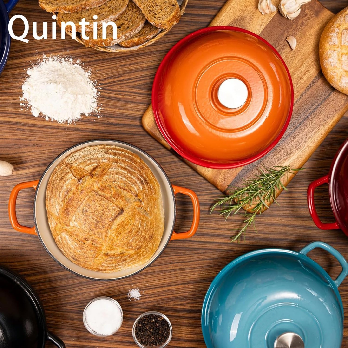 Quintin 6 Dutch Ovens Quart Enameled Cast Iron Dutch Oven Pot with Lid, NEW