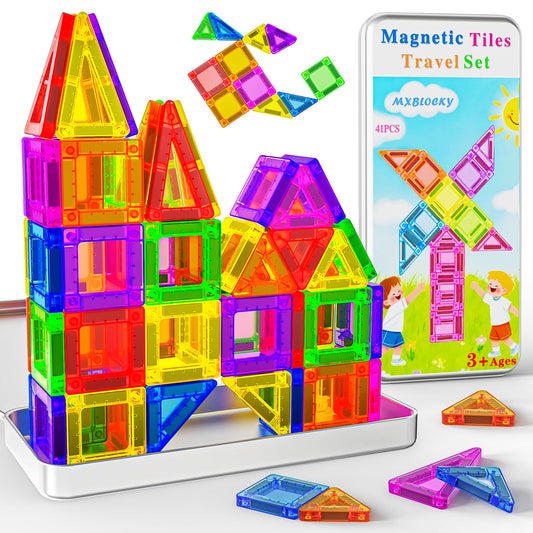 MXBLOCKY Magnetic Building Tiles 41PCS with Iron Box Travel Set NEW
