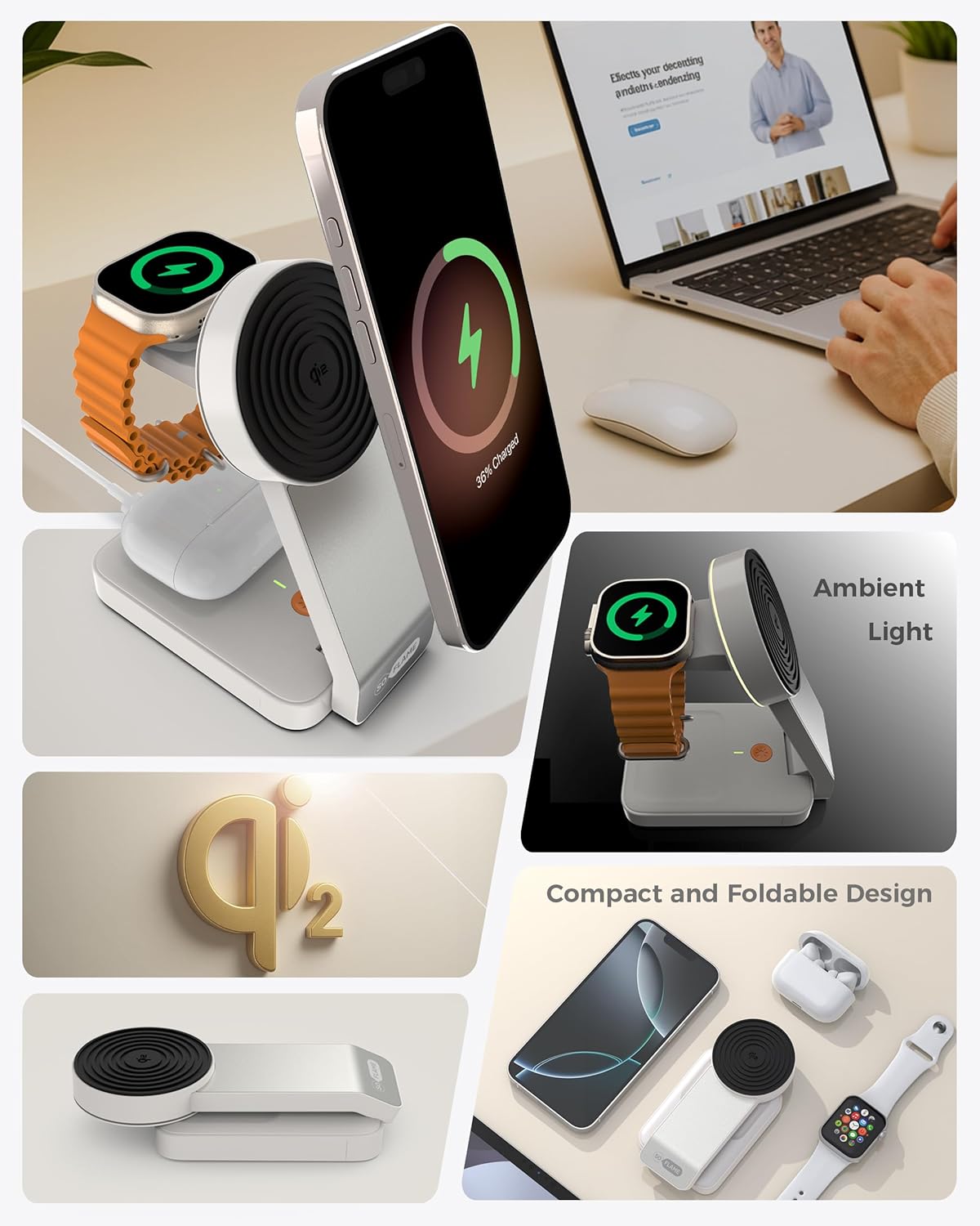 SOFLAME 3-in-1 Induction Chargers Foldable Magnetic Wireless Charger NEW