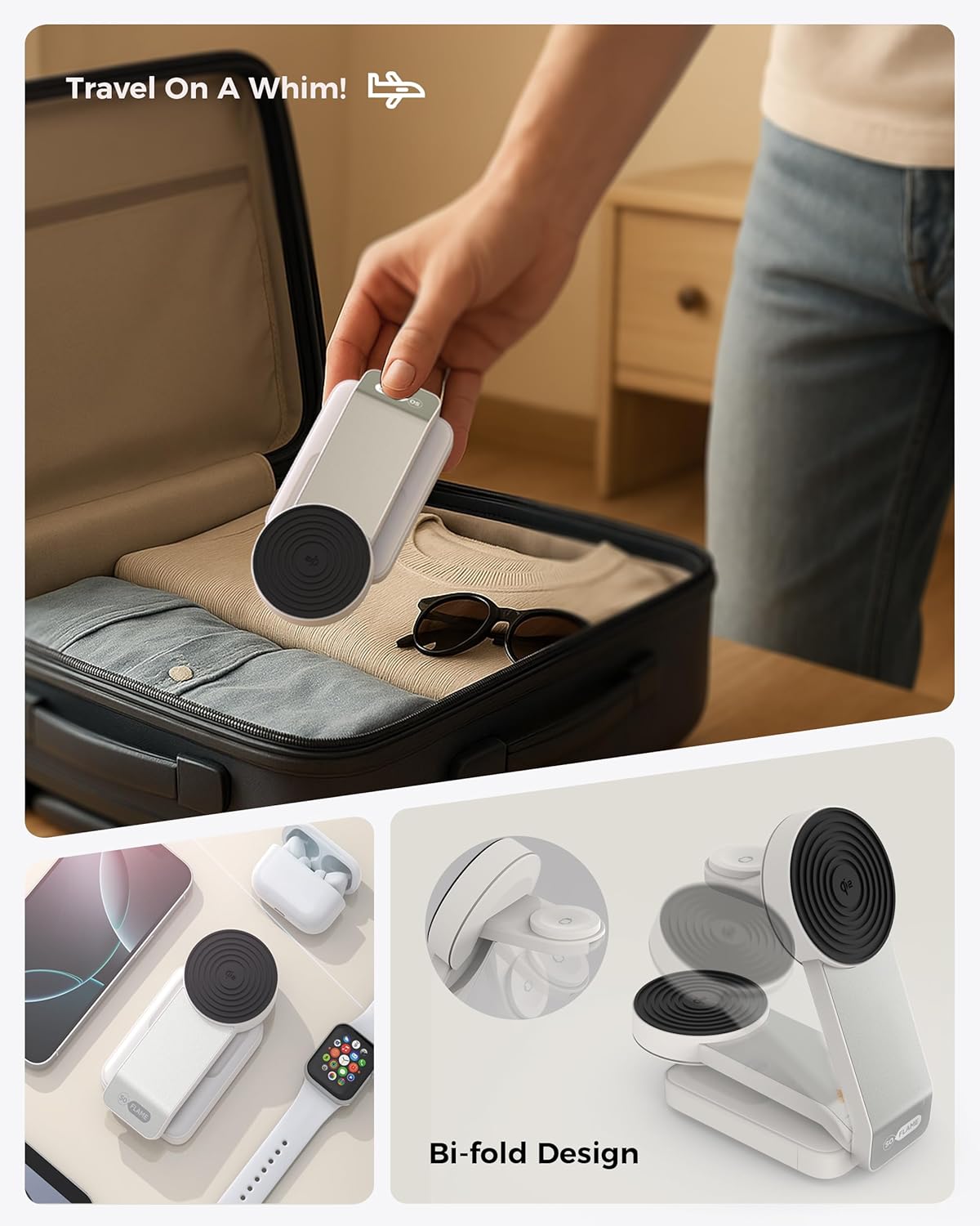 SOFLAME 3-in-1 Induction Chargers Foldable Magnetic Wireless Charger NEW