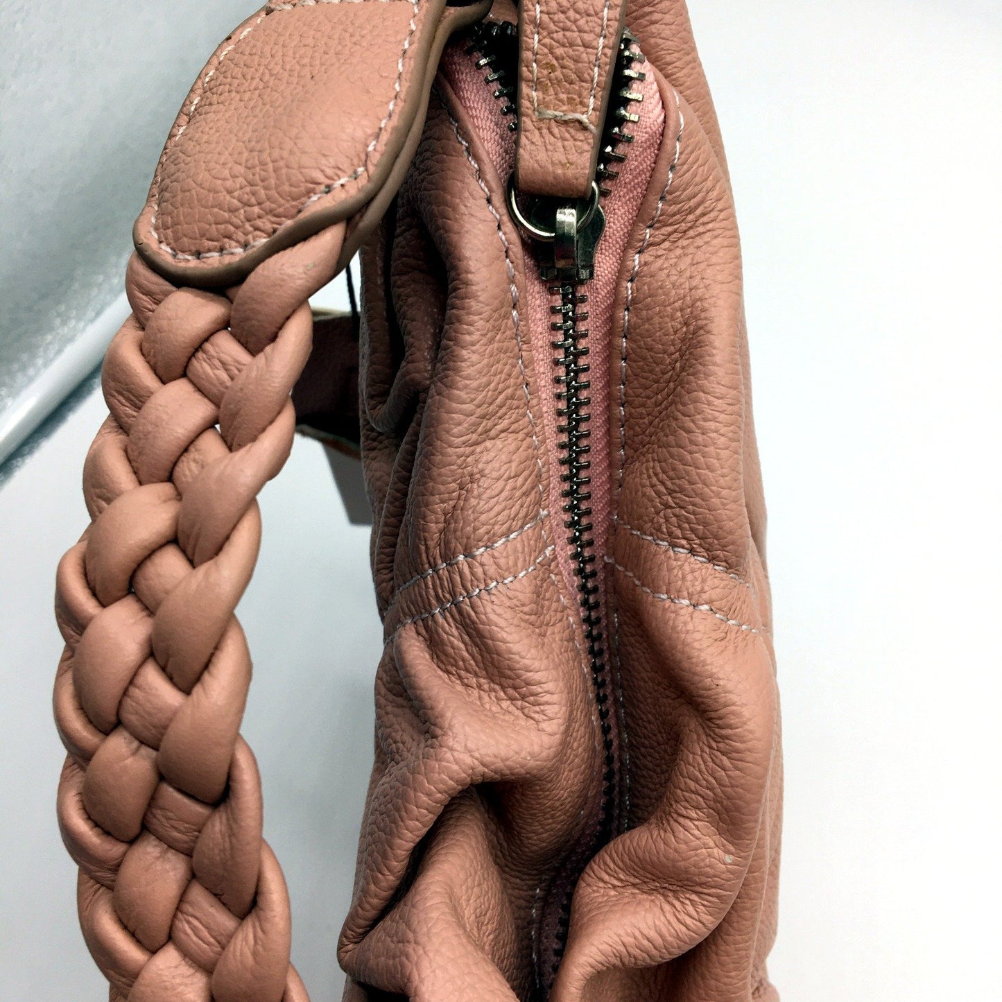 Poppy Green Womens Blush Pink Leather Hobo Handbag Purse NEW