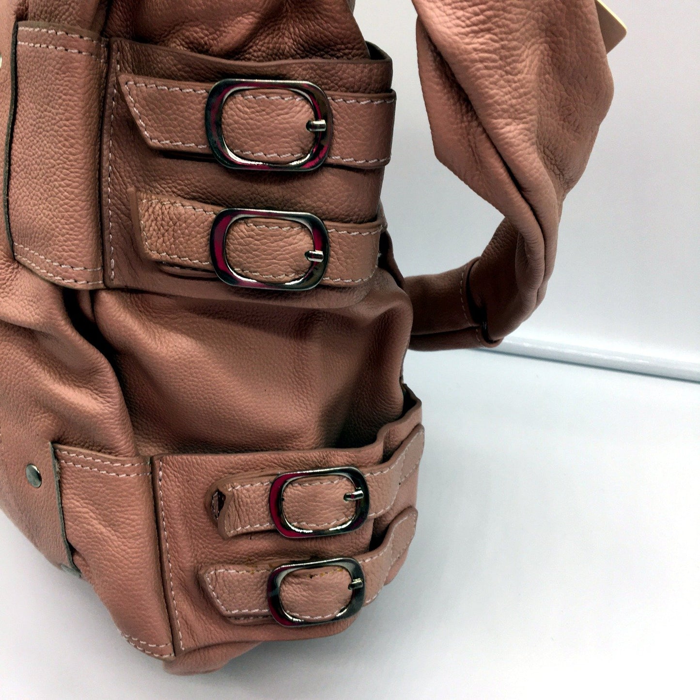Poppy Green Womens Blush Pink Buckle Feature Leather Shoulder Bag NEW