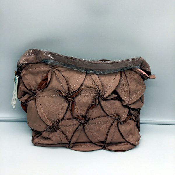 Poppy Green Womens Leather Handbag Blush Pink Pleated Tote Satchel Bag NEW