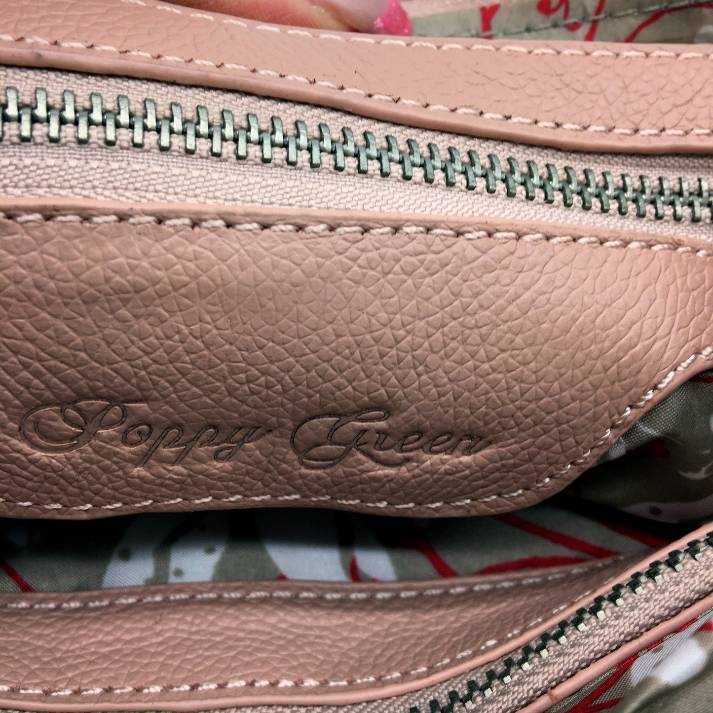 Poppy Green Womens Leather Crossbody Bag with Ruffled Design in Blush Pink NEW