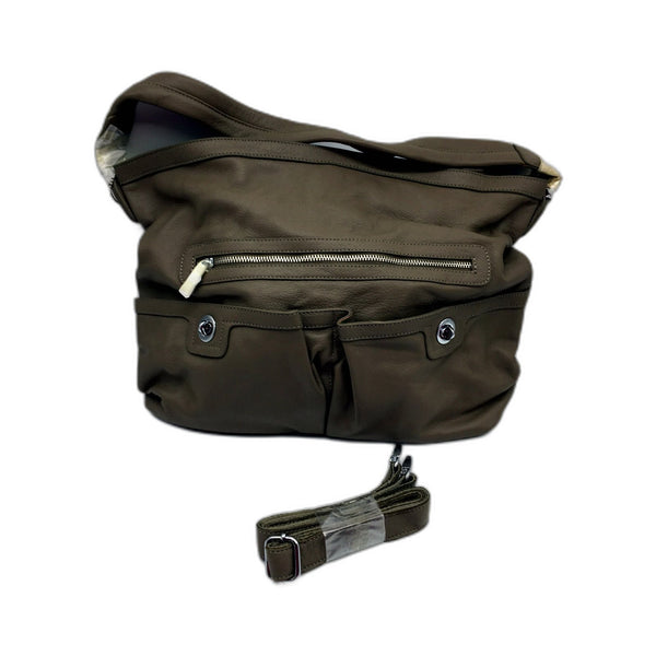 Poppy Green Womens Leather Hobo Handbag Brownish Grey Stylish Versatile NEW