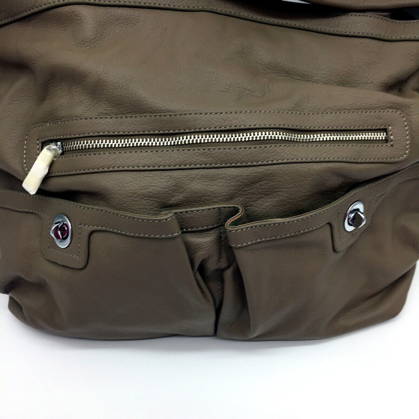 Poppy Green Womens Leather Hobo Handbag Brownish Grey Stylish Versatile NEW