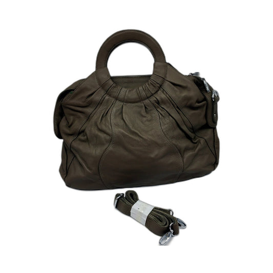 Poppy Green Womens Leather Handbag Brownish Grey Ruched Tote Bag NEW