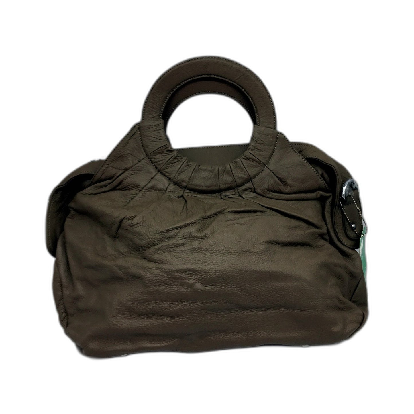 Poppy Green Womens Leather Handbag Brownish Grey Ruched Tote Bag NEW