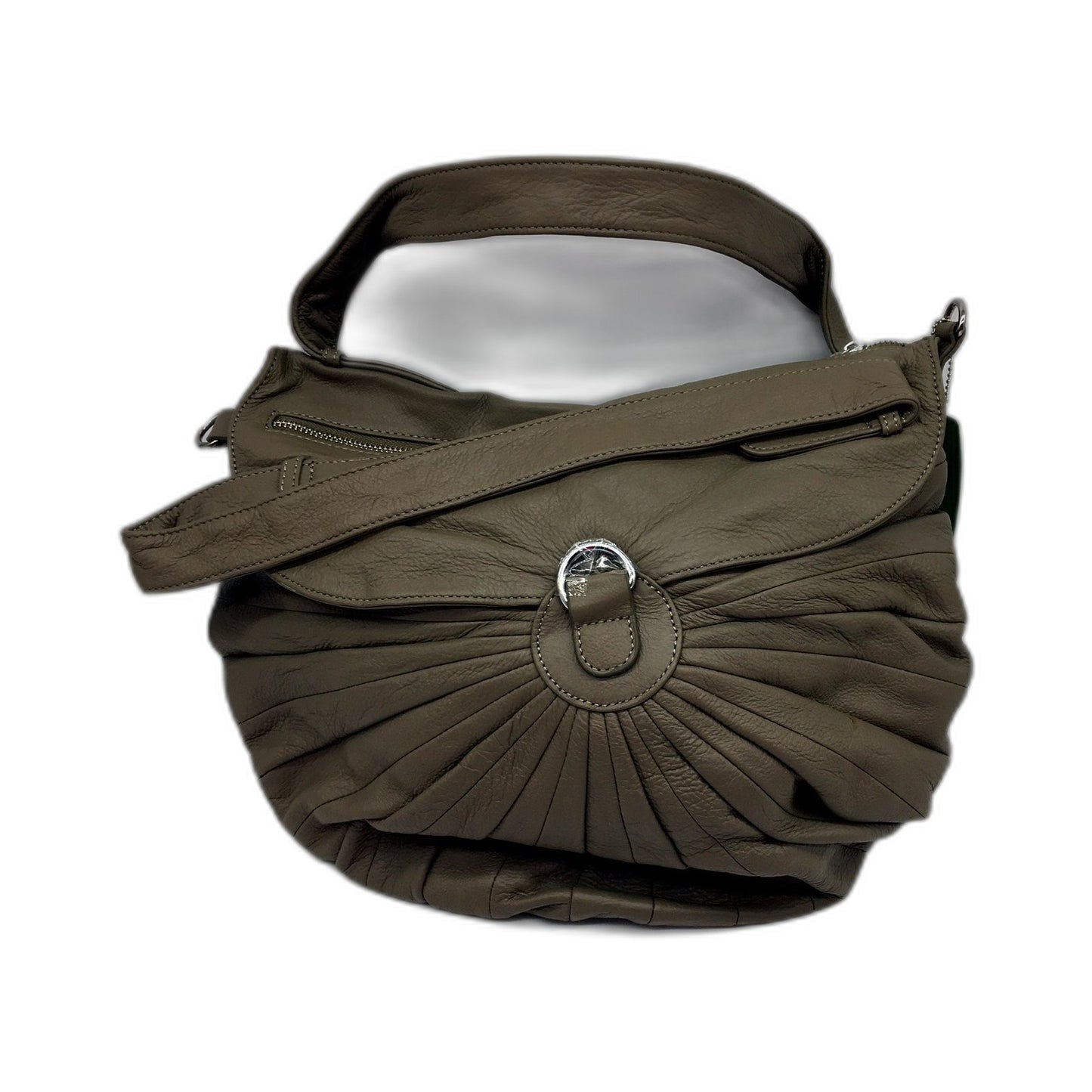 Poppy Green Womens Leather Hobo Handbag Brownish Grey Stylish Chic Purse NEW