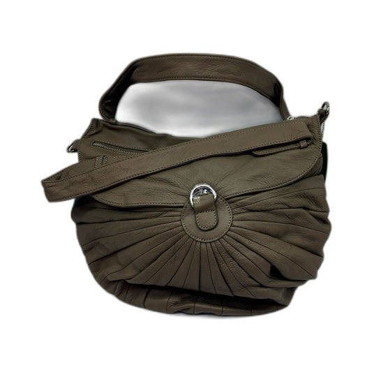 Poppy Green Womens Leather Hobo Handbag Brownish Grey Stylish Chic Purse NEW