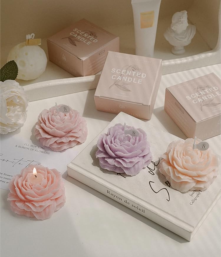 FLTON Pastel Candles Flower-Shaped Aromatic Multicoloured Candle Set, 4 Pack NEW