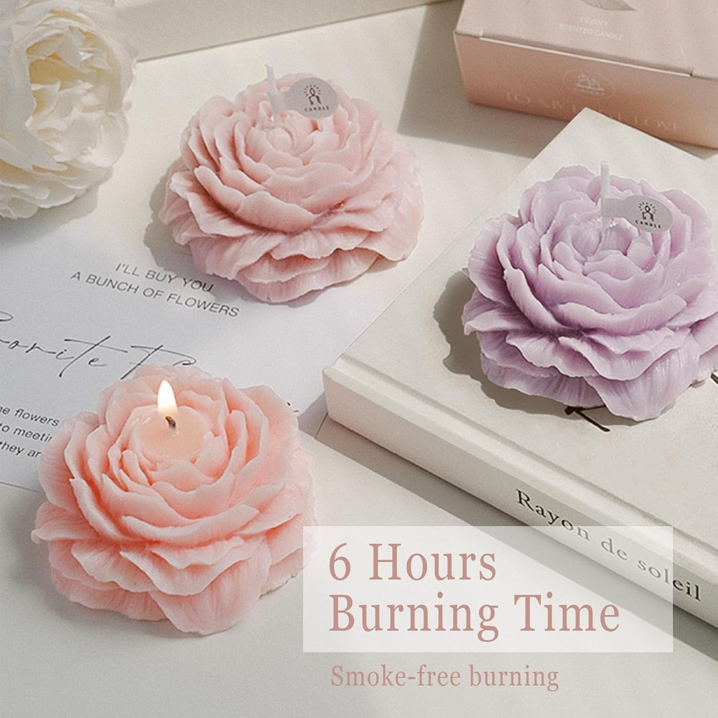 FLTON Pastel Candles Flower-Shaped Aromatic Multicoloured Candle Set, 4 Pack NEW