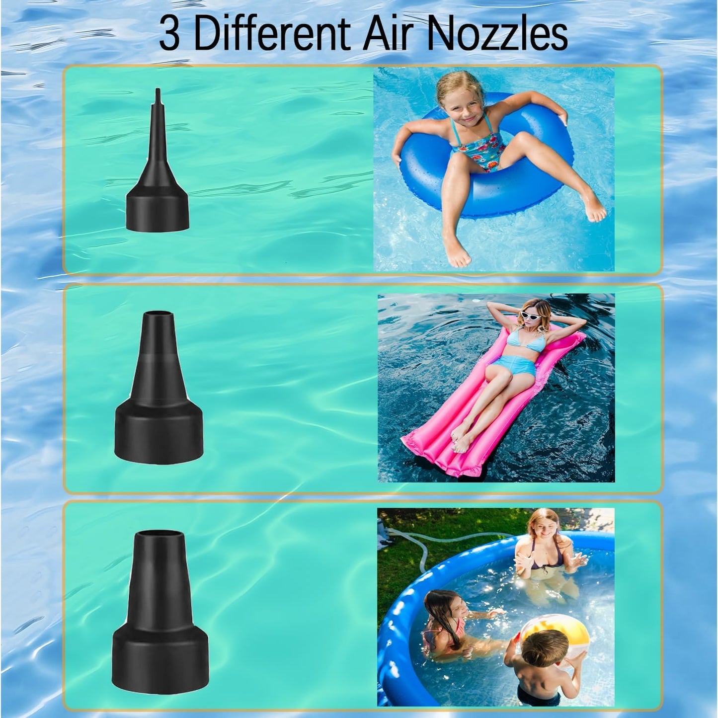 WFeyahiner Electric Pump for Inflatables with 3 Nozzles High Power NEW