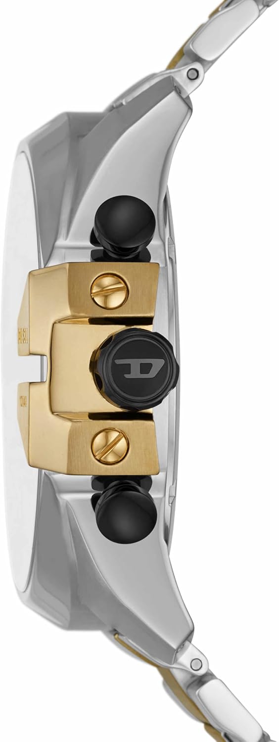 Diesel Mens Wrist Watch Mega Chief Analogue Silver Gold Timepiece DZ4581 NEW