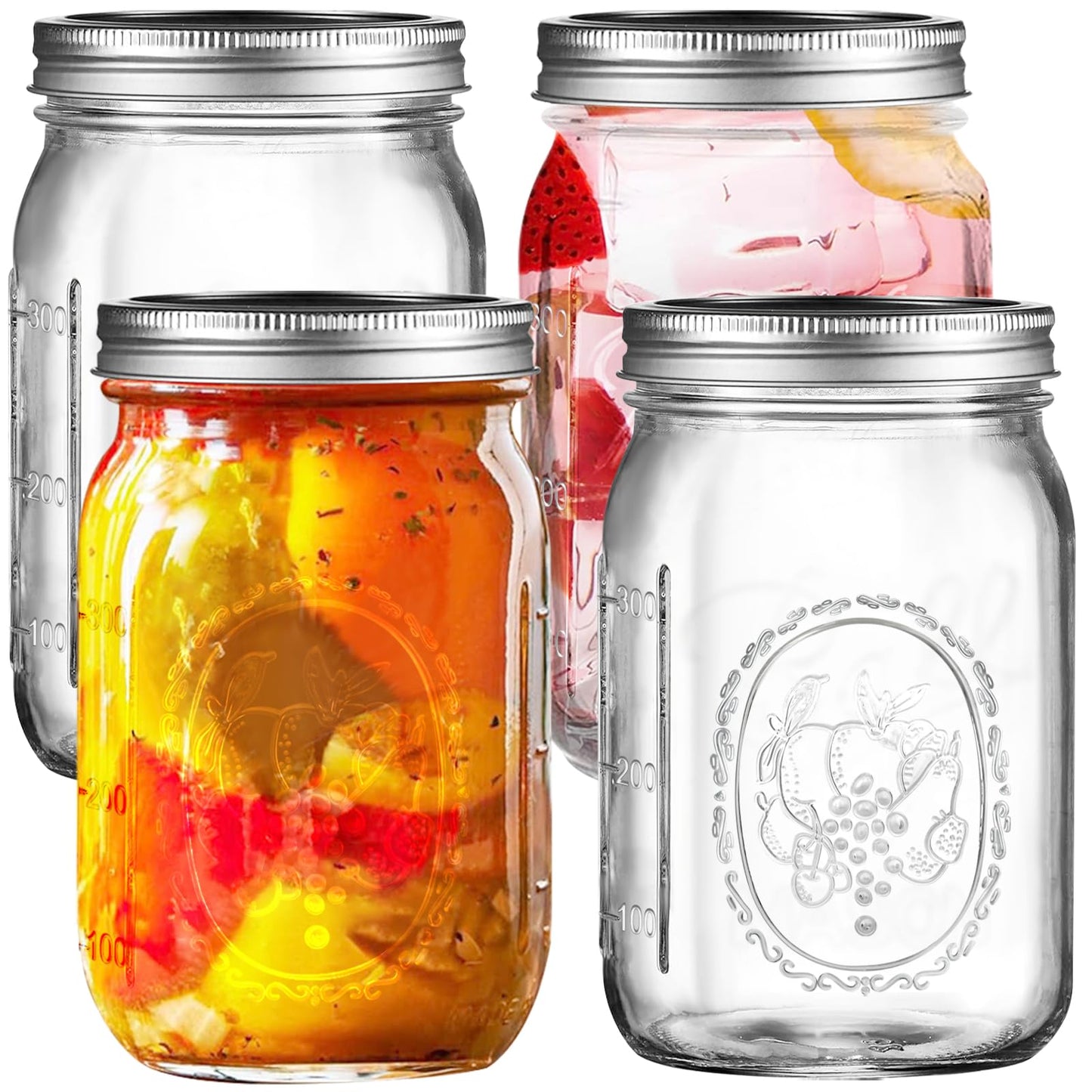 Roccar Transparent Storage Jars & Canisters Glass Airtight Lids 4*16oz NEW