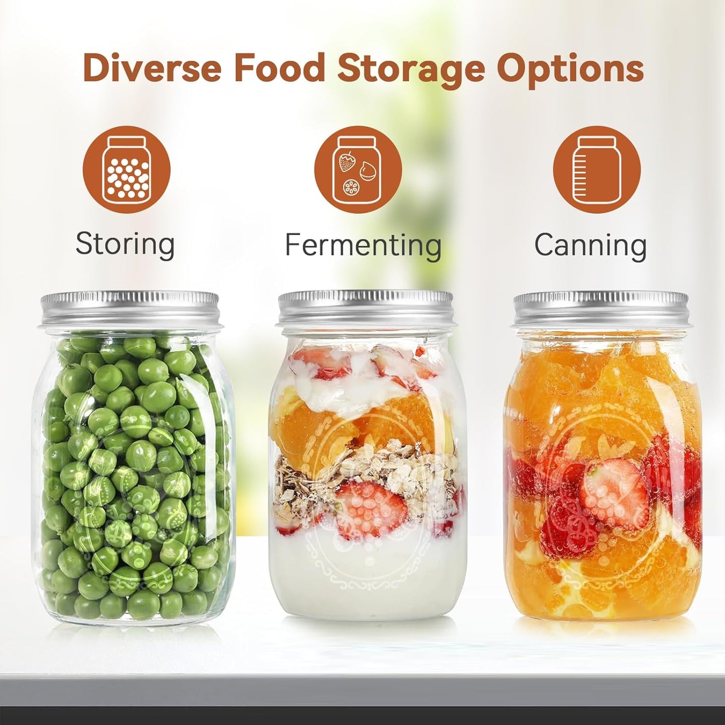 Roccar Transparent Storage Jars & Canisters Glass Airtight Lids 4*16oz NEW