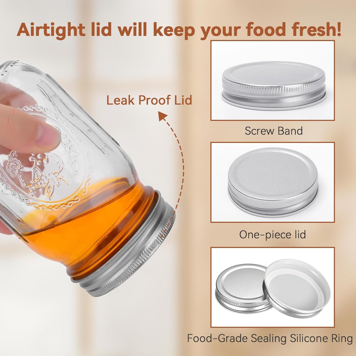 Roccar Transparent Storage Jars & Canisters Glass Airtight Lids 4*16oz NEW