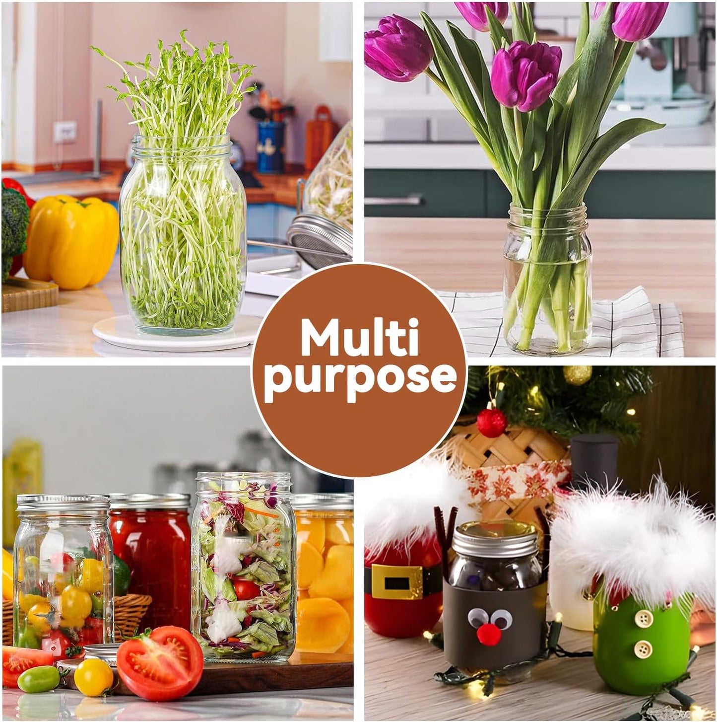 Roccar Transparent Storage Jars & Canisters Glass Airtight Lids 4*16oz NEW