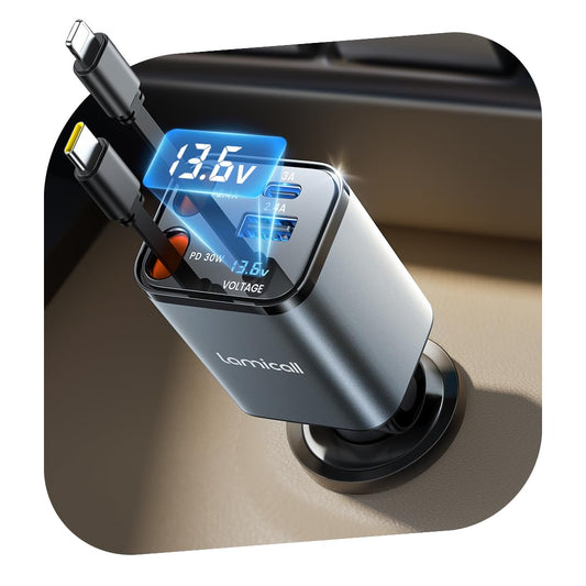 Lamicall 69W Automobile Chargers Retractable USB-C Car Charger, 4-in-1 NEW