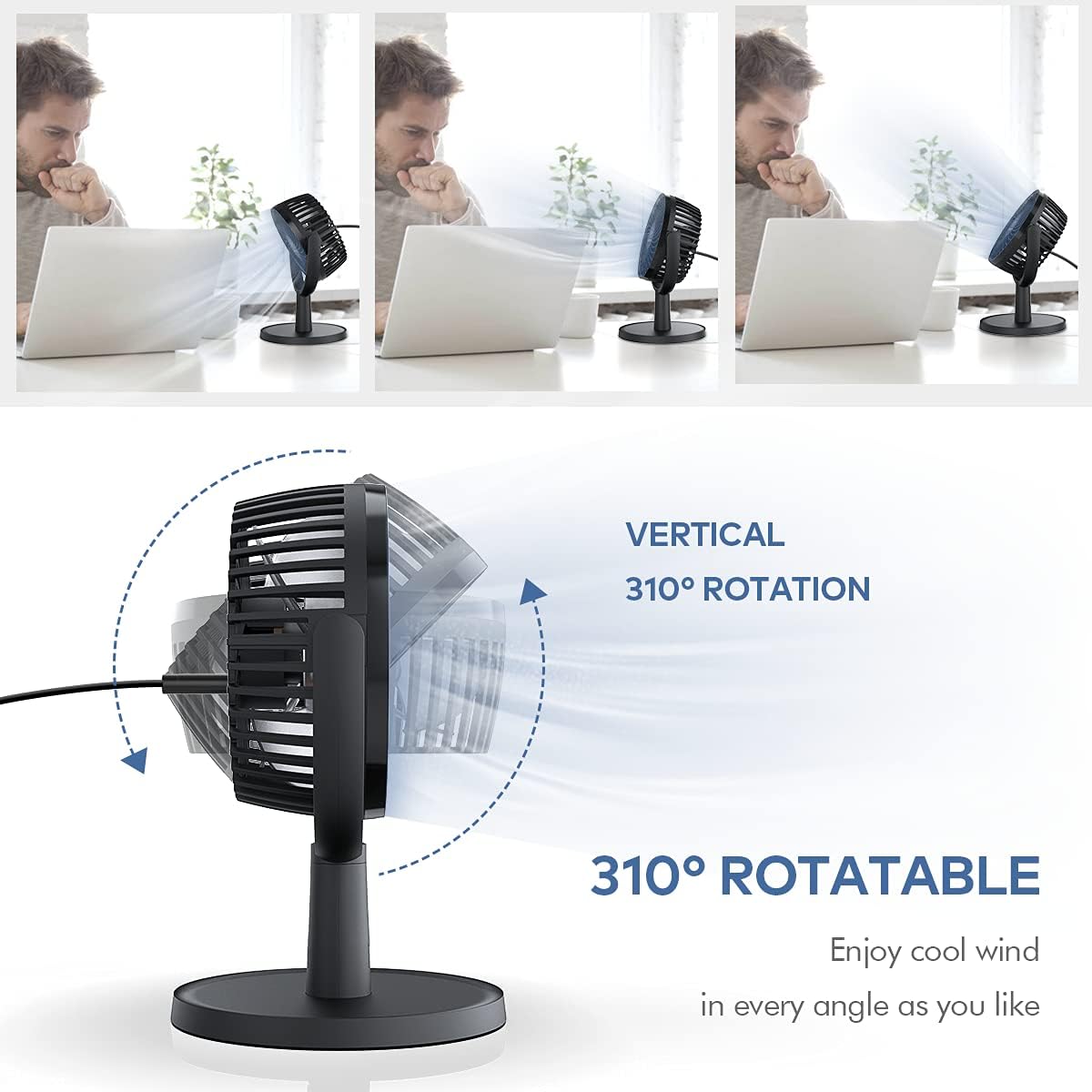 LEMOISTAR Mini USB Fans Desk USB Fan, 4 Speeds, Powerful Desktop Cooling, NEW