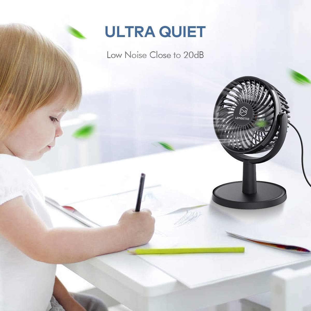 LEMOISTAR Mini USB Fans Desk USB Fan, 4 Speeds, Powerful Desktop Cooling, NEW