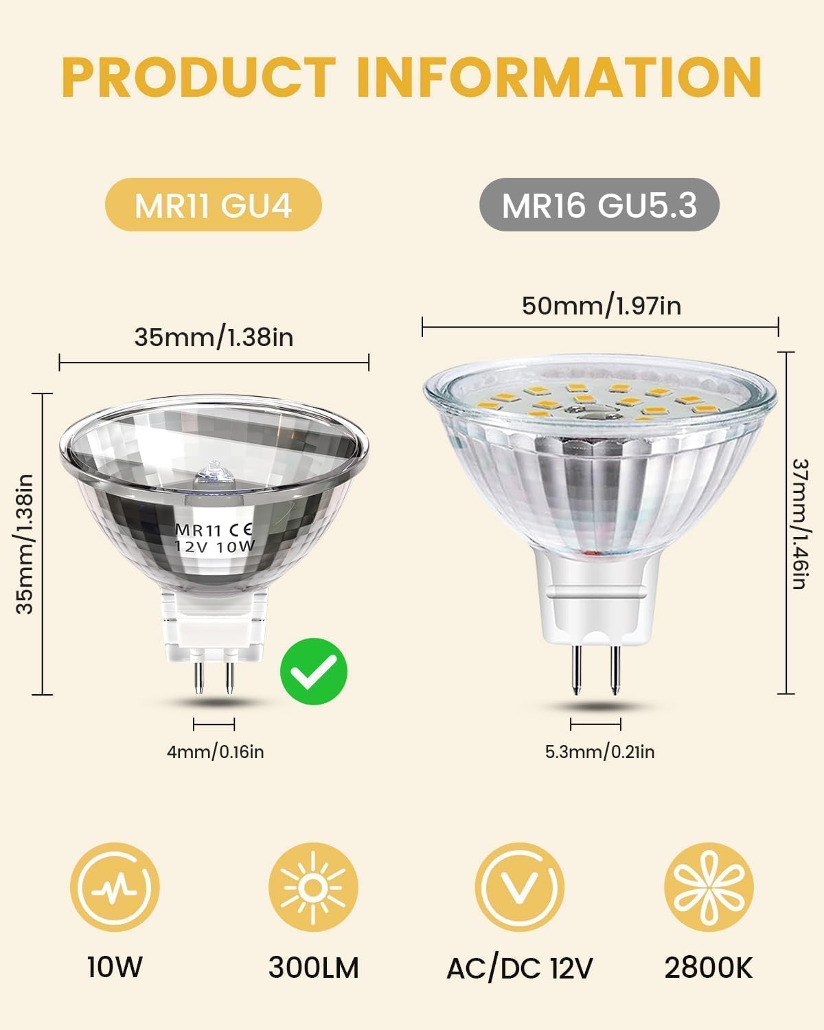 Bonlux 10W LED Bulbs MR11 LED Bulb, 2800K Dimmable Spotlight, 35mm GU4 NEW