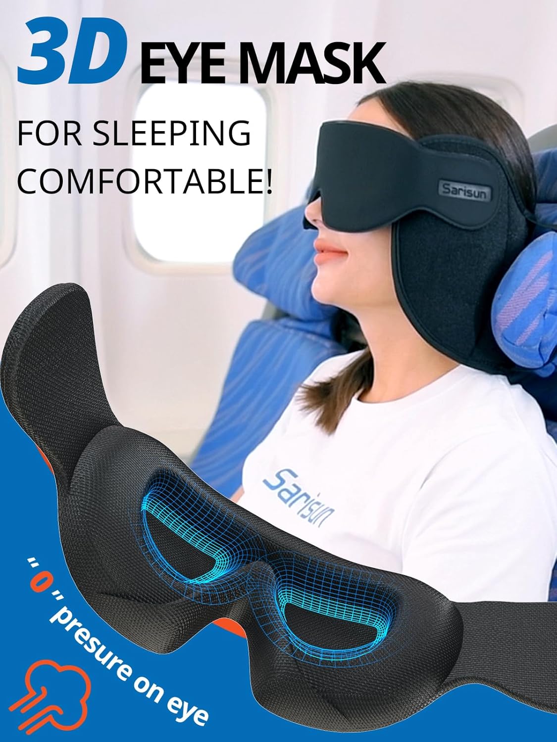 SARISUN Airplane Travel Pillows Pillow Travel with Eye Mask Noise Reducing NEW