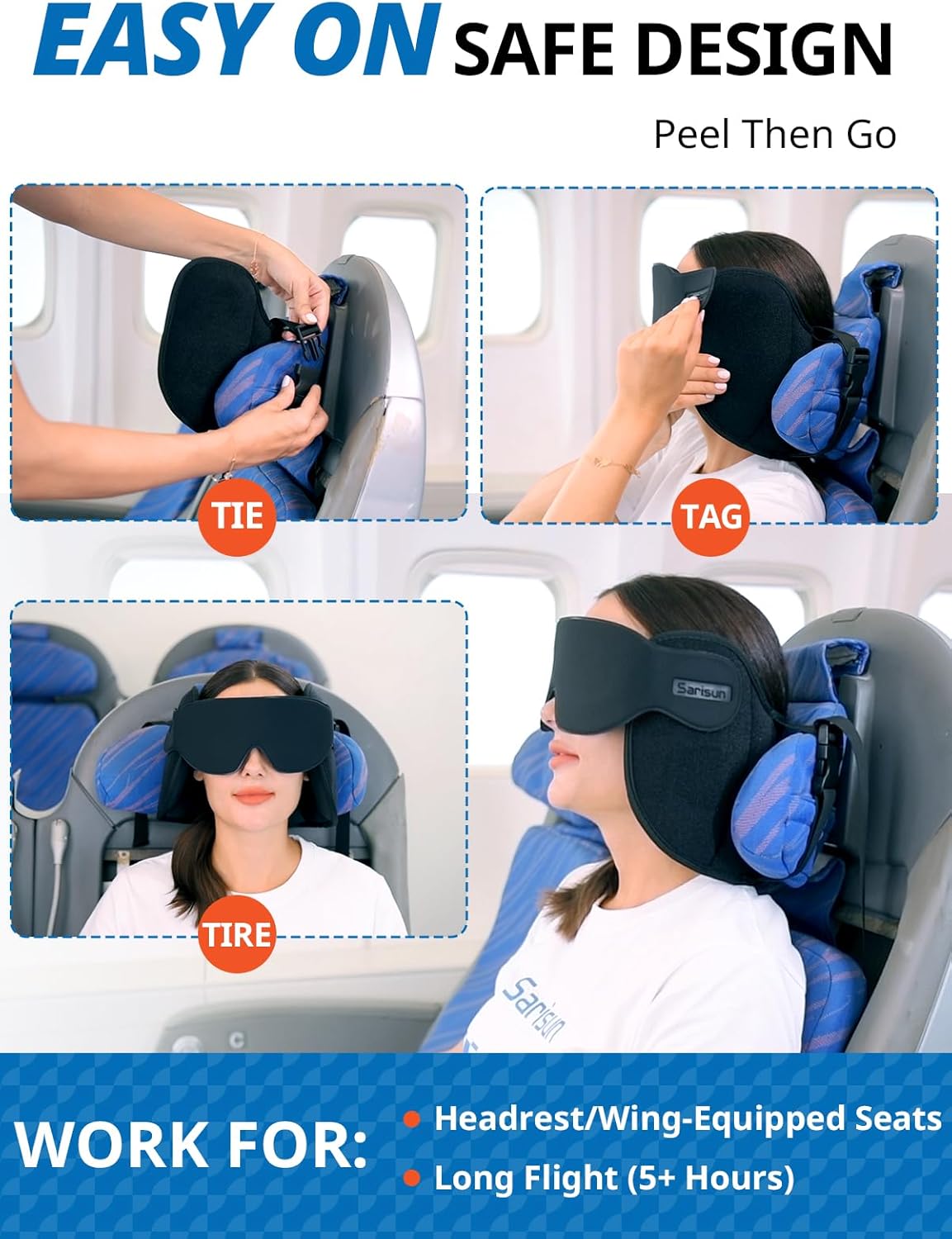 SARISUN Airplane Travel Pillows Pillow Travel with Eye Mask Noise Reducing NEW