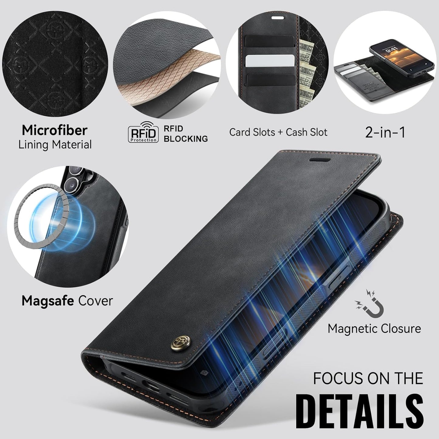 ELEPIK Removable Flip & Wallet Cases Magnetic Wallet Flip & Cases with Card NEW