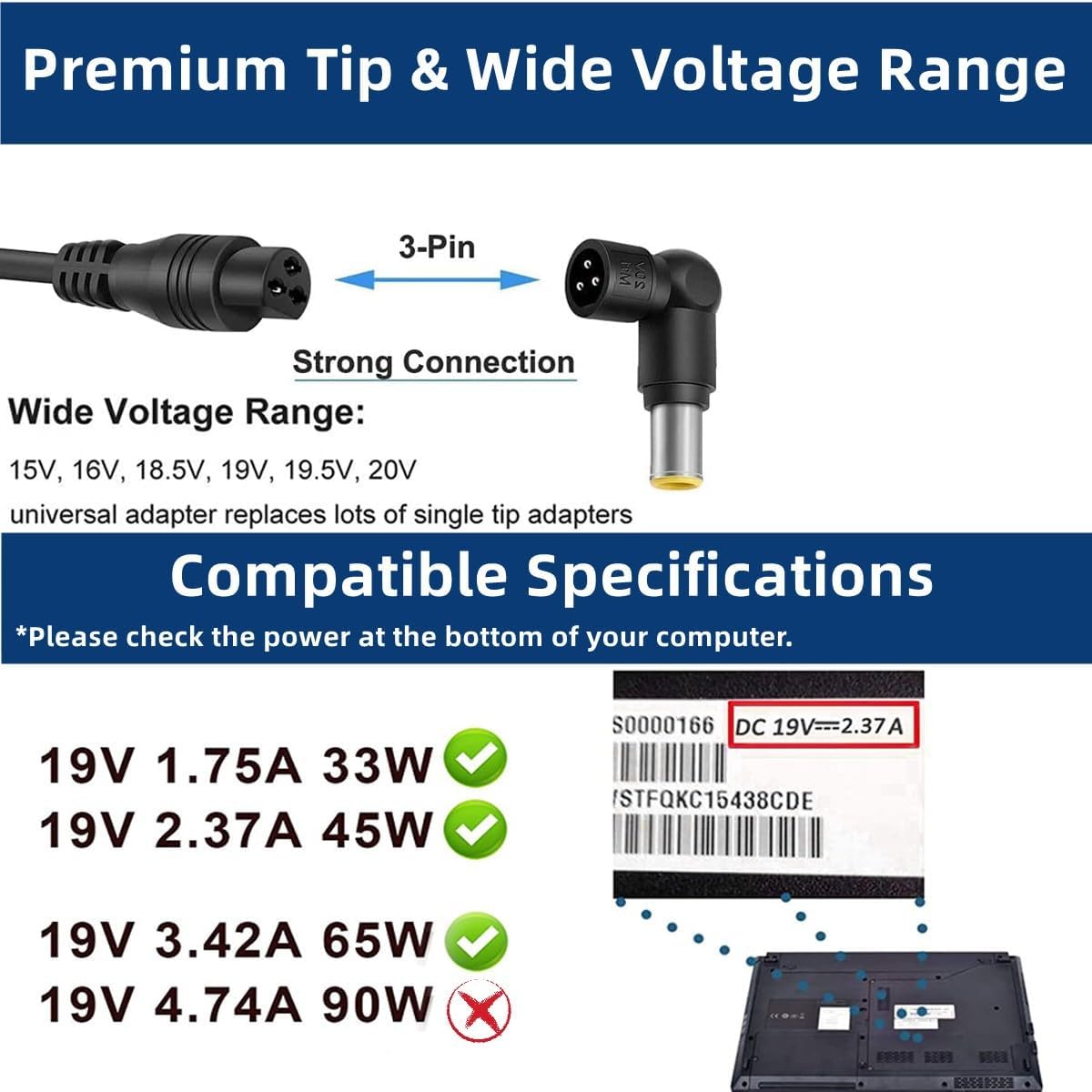 GTGUGR Universal Chargers & Power Supplies Laptop Charger AC Adapter 19V NEW