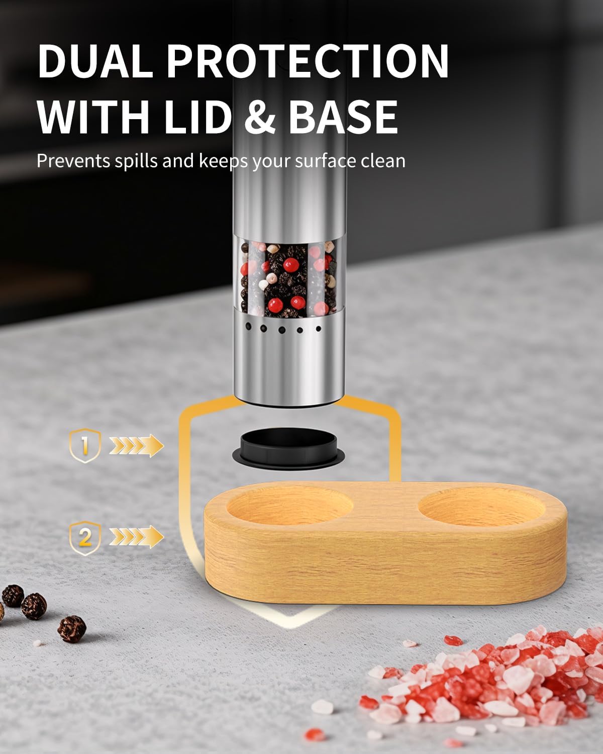 CIRCLE JOY Salt & Pepper Mill Sets Electric Salt and Pepper Grinder Set USB NEW