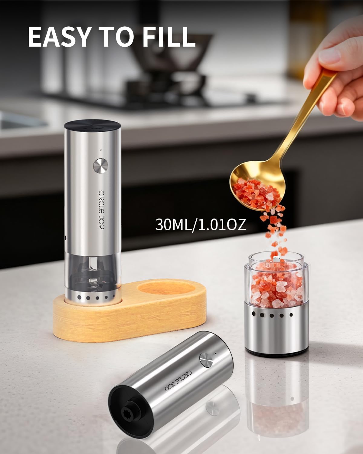 CIRCLE JOY Salt & Pepper Mill Sets Electric Salt and Pepper Grinder Set USB NEW