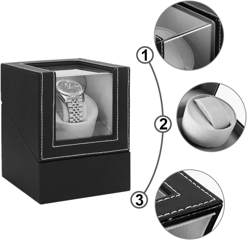 Anyasun Automatic Single Watch Winder with Quiet Motor Black Faux Leather NEW