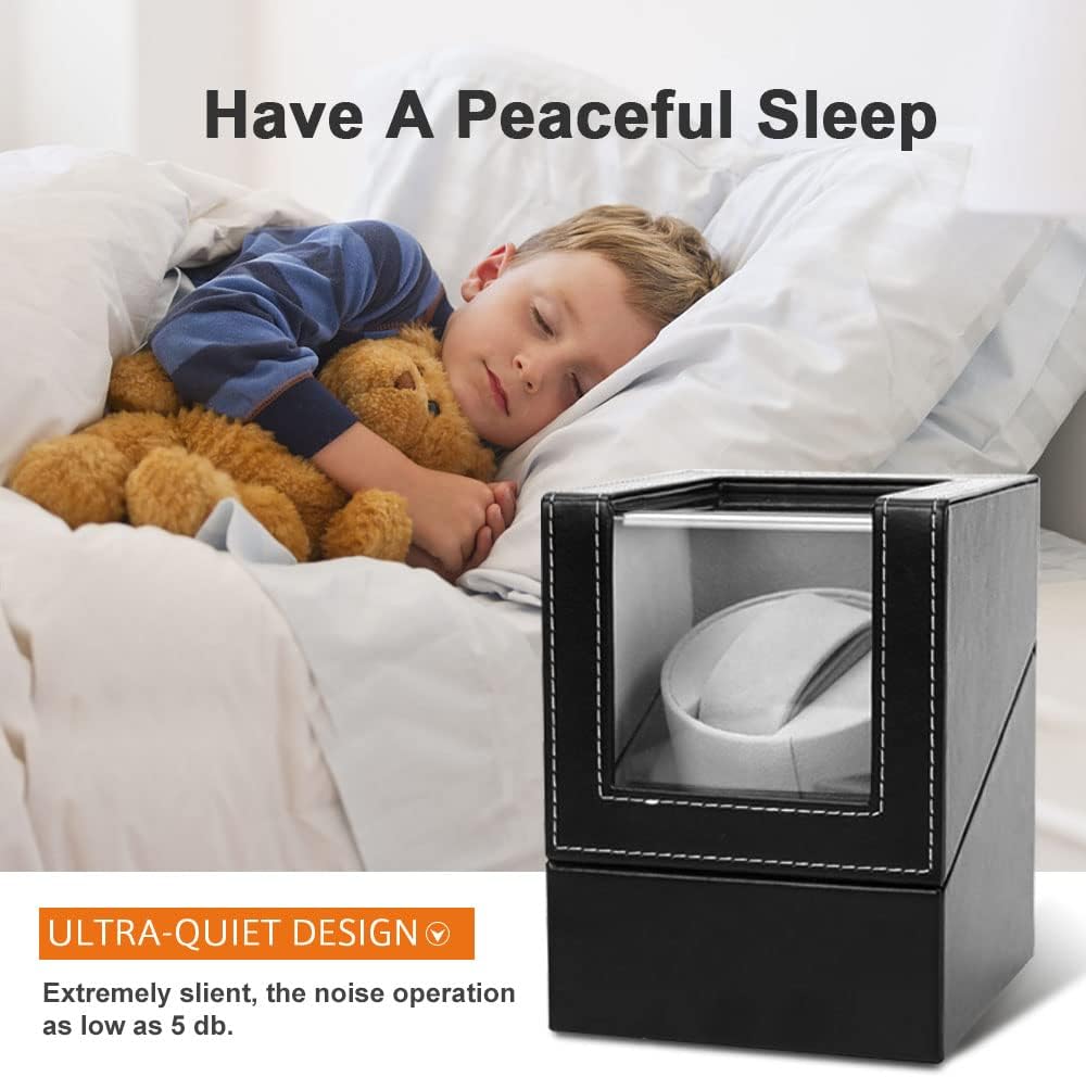 Anyasun Automatic Single Watch Winder with Quiet Motor Black Faux Leather NEW