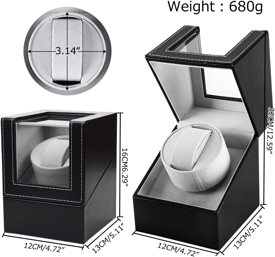 Anyasun Automatic Single Watch Winder with Quiet Motor Black Faux Leather NEW