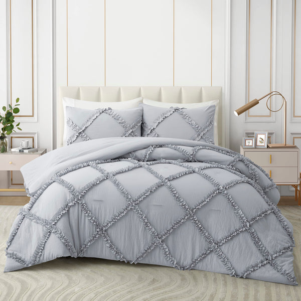 Bonlino Tufted Light Grey Comforter Set Soft Bedding Fluffy TWIN Size NEW