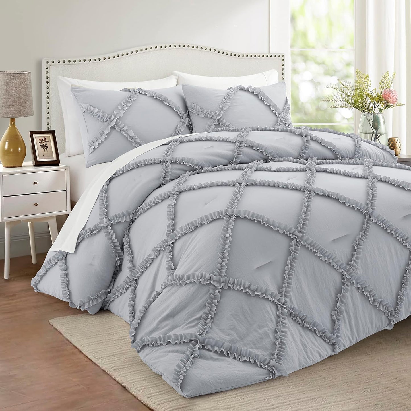 Bonlino Tufted Light Grey Comforter Set Soft Bedding Fluffy TWIN Size NEW