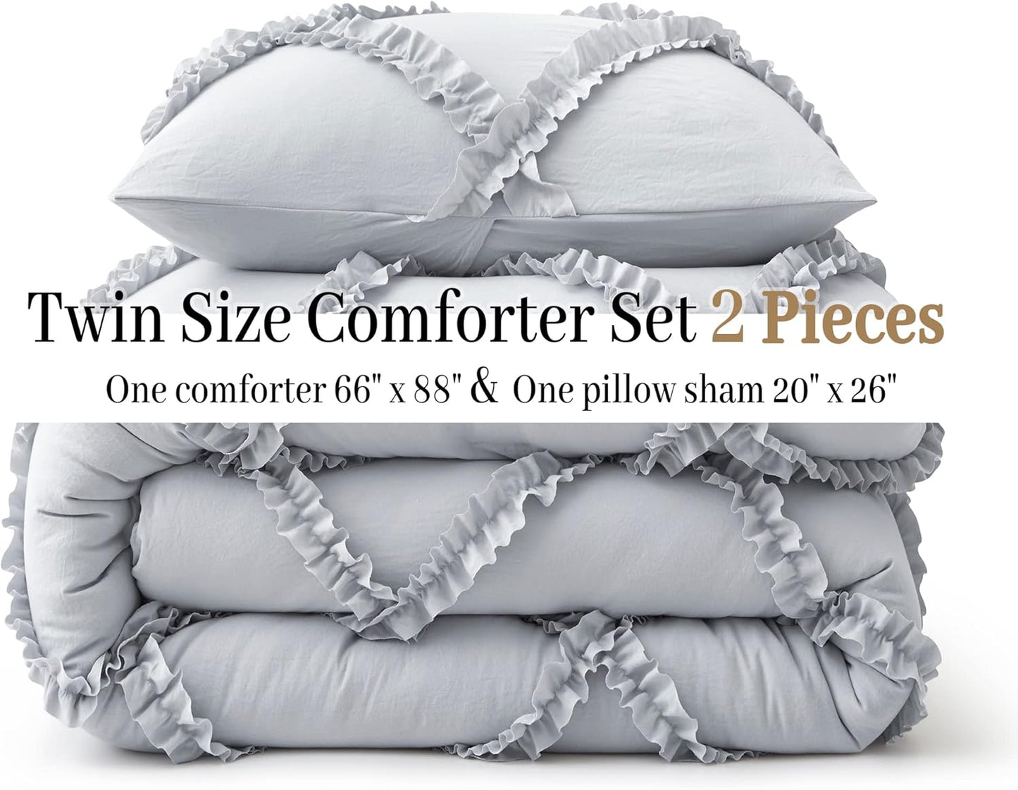 Bonlino Tufted Light Grey Comforter Set Soft Bedding Fluffy TWIN Size NEW
